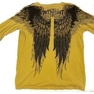 Affliction Angel Wings Long Sleeve Graphic Tee with Crocheted Arm Cutouts